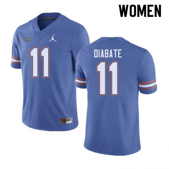 Women's Florida Gators #11 Mohamoud Diabate NCAA Jordan Brand Blue Authentic Stitched College Football Jersey VZN7862JF